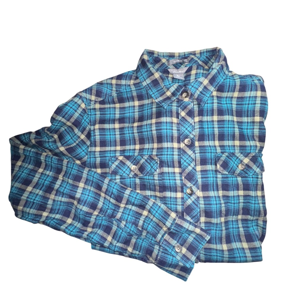 Eddie Bauer Men's Classic Fit Plaid Flannel Long Sleeve Button Up Shirt Size M